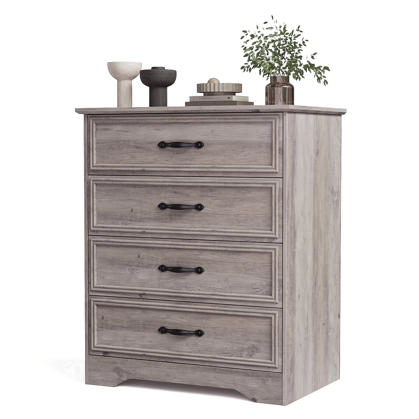 Holliwill 4 Drawer Dressers for Bedroom, Modern Wood Chest of Drawers Storage Cabinet for Living Room, Hallway, Gray