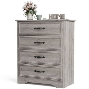Relefree 4 Drawer Dressers for Bedroom, Modern Wood Chest of Drawers Storage Cabinet for Living Room, Hallway, Gray
