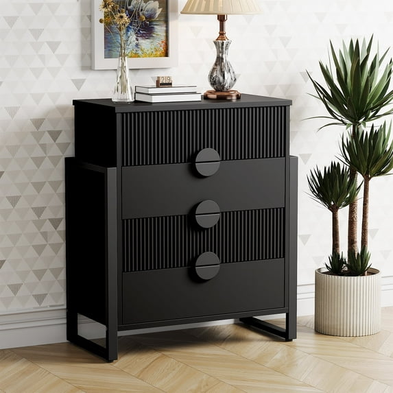 Holliwill 4 Drawer Dresser for Bedroom, Tall Fluted Dresser Chest of Drawers for Living Room, Hallway, Black