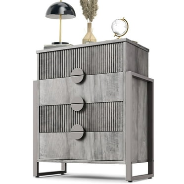 Relefree 4 Drawer Dresser for Bedroom, Tall Fluted Dresser Chest of Drawers for Living Room, Hallway, Gray
