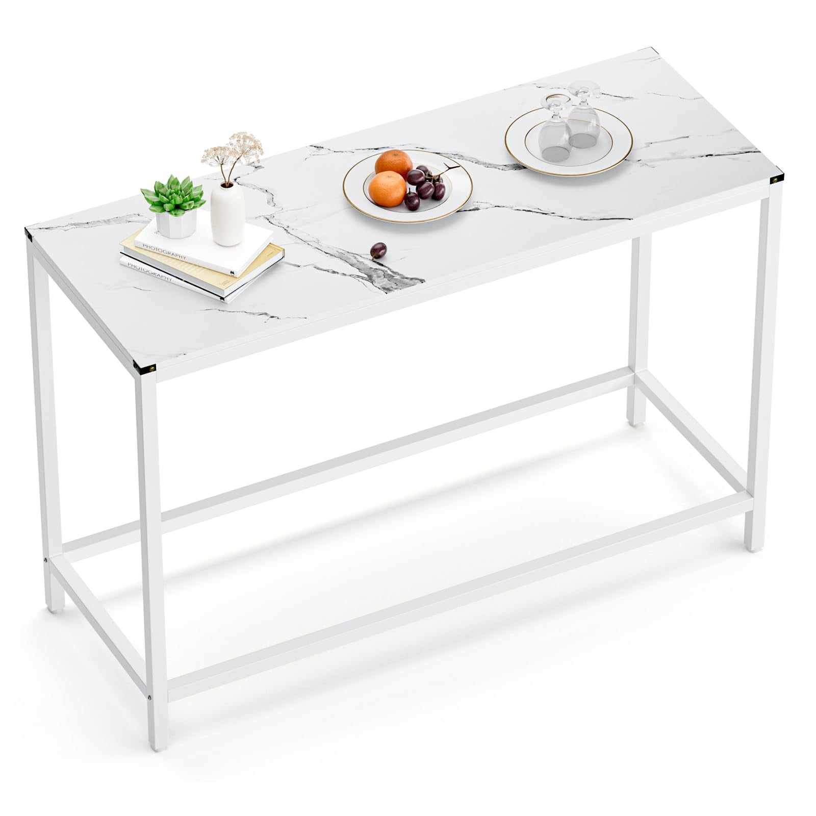 Relefree 47" Bar Table, Faux Marble Counter Height Breakfast Bar Dining