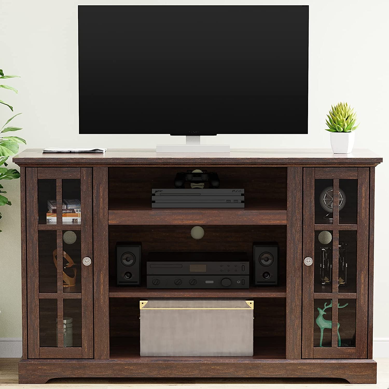 Relefree 48 in TV Stand with Glass Door, Entertainment Center for 55 in