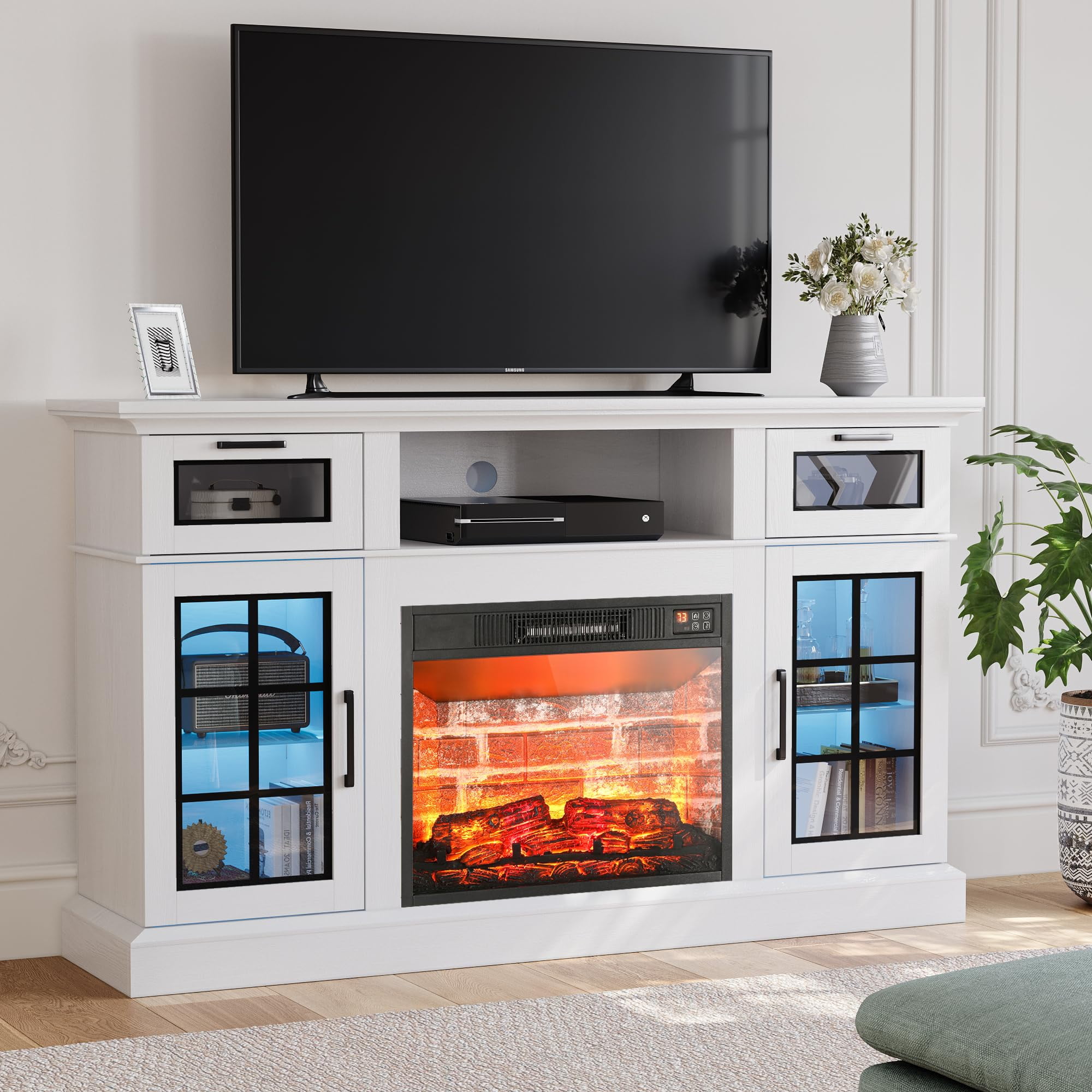 Relefree 58 in LED TV Stand with 23" Electric Fireplace for 65 in TV