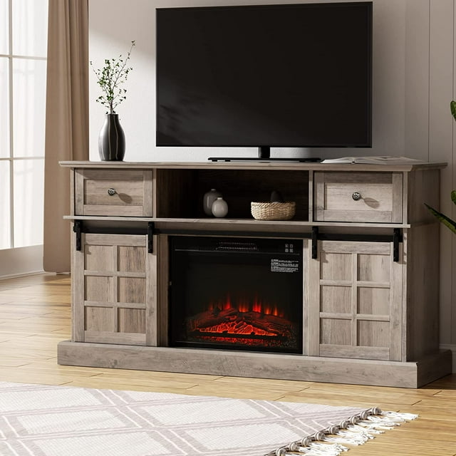 Relefree 58" TV Stand with 23" Electric Fireplace, Modern Electric