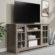 Relefree 58 in Farmhouse TV Stand with Glass Door, Modern Wood Entertainment Center for 65 in TV, Gray Wash
