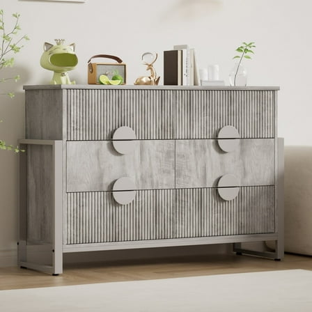 Holliwill 6 Drawer Dresser for Bedroom, Fluted Dresser Chest of Drawers for Living Room, Hallway, Gray