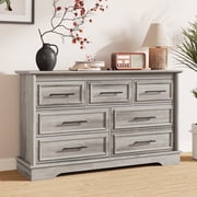 Holliwill 7 Drawers Dresser for Bedroom, Farmhouse 54" Wide Dresser Wood Chest of Drawers for Living Room, Rustic Grey