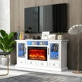 thumbnail image 1 of Holliwill 70" Fireplace TV Stand for TVs up to 80" with 30" Electric Fireplace, Farmhouse Entertainment Center with RGB LED Lights for Living Room, White, 1 of 8