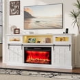 thumbnail image 1 of Holliwill 70" TV Stand for TVs up to 80" with 30" Electric Fireplace & Charging Station & LED Lights, Modern Farmhouse Entertainment Center with Drawers & Sliding Barn Doors for Living Room, White, 1 of 11