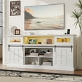 thumbnail image 1 of Holliwill 70" TV Stand for TVs up to 80" with Charging Station & LED Lights, Modern Farmhouse Entertainment Center with Drawers & Sliding Barn Doors for Living Room, White, 1 of 9
