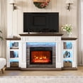 thumbnail image 1 of Relefree 71" Fireplace Mantel, TV Stand Entertainment Center for TVs up to 80" with 23" Electric Heater & LED Light, White Brwon, 1 of 7