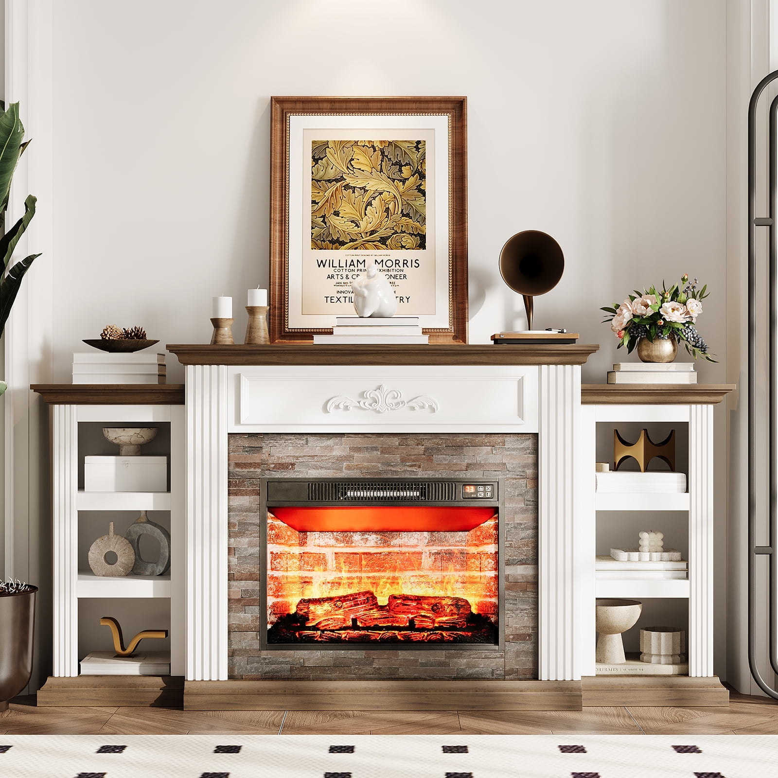 Relefree 72" Electric Fireplace with Mantel, Farmhouse TV Stand for TVs ...