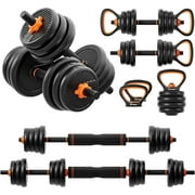Relefree Adjustable Dumbbell Set, 55 lbs Free Weights Dumbbells, Barbell, Kettlebell and Push-up, Home Gym Fitness Workout Equipment, Black