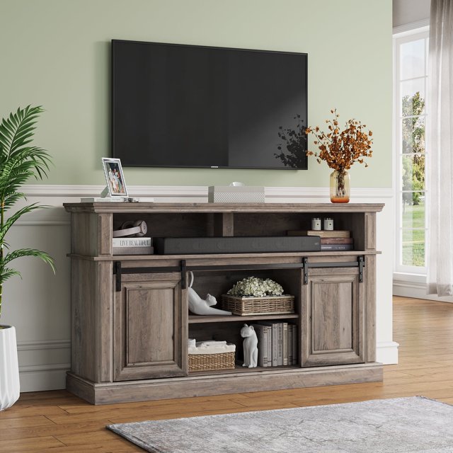 Relefree Farmhouse TV Stand, 58" Sliding Barn Door TV Stand