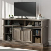 Relefree Farmhouse TV Stand with Sliding Barn Door for TVs up to 65 in, 58 in Wood Entertainment Center TV Console, Gray