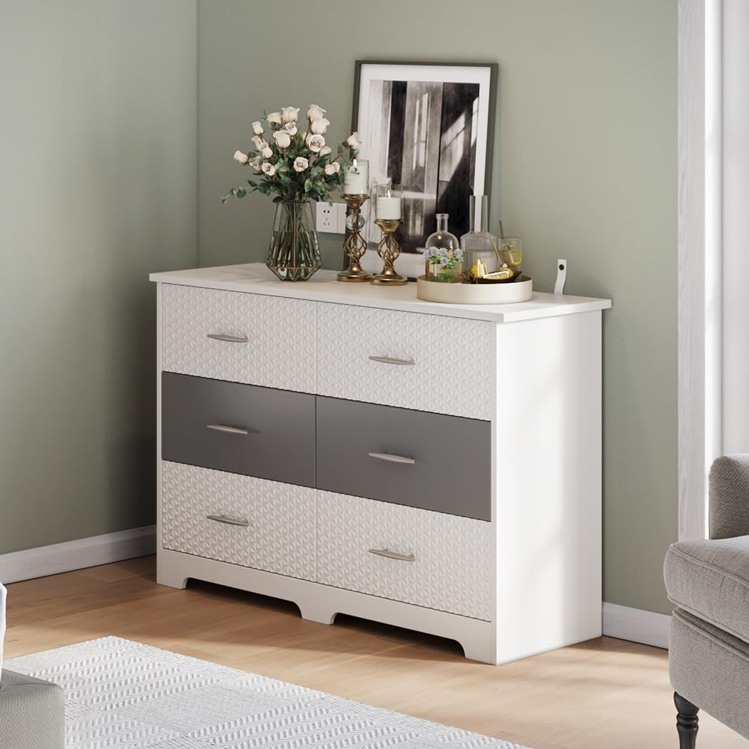 Relefree Horizontal 6 Drawers Dresser, Modern Dressers for Bedroom