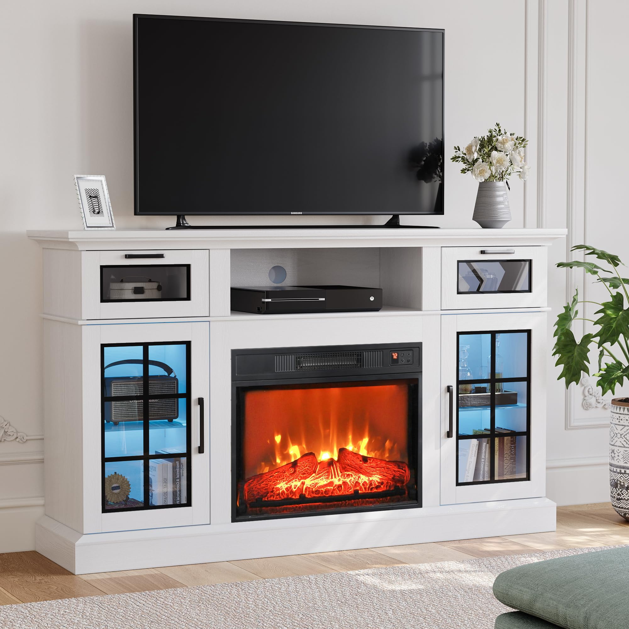Relefree LED TV Stand with 23" Electric Fireplace for TVs up to 65 in