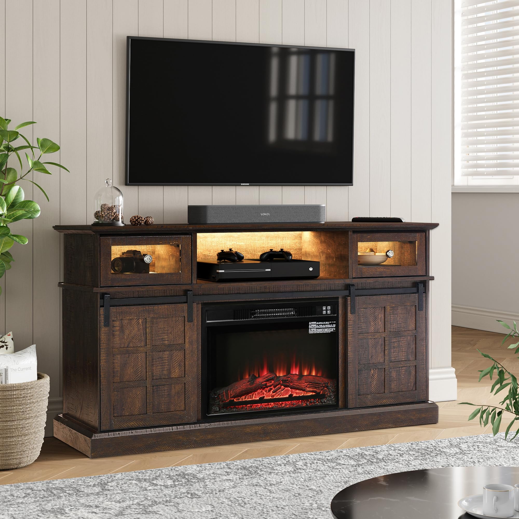 Relefree LED TV Stand with 23" Electric Fireplace, Modern Entertainment