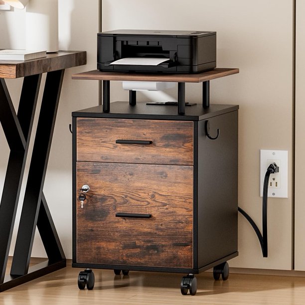 Relefree Mobile File with 2 Drawers, Lock & Charging Station