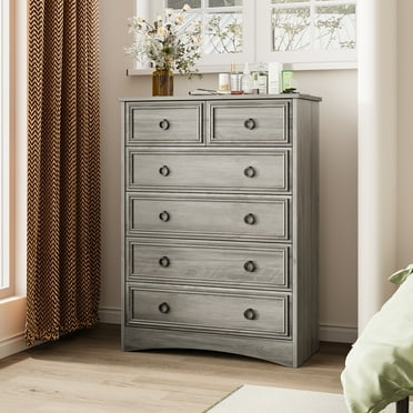 Relefree Modern 6 Drawer Dresser, Tall Storage Cabinet Chest of Drawers for Bedroom Living Room Hallway, Gray
