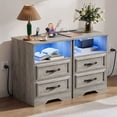 thumbnail image 1 of Holliwill Nightstand with Charging Station Set of 2, 2 Drawer Dresser for Bedroom with LED Light, Bedside Table End Table Side Table for Living Room, Gray, 1 of 11