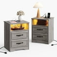 thumbnail image 1 of Holliwill Nightstand with Charging Station Set of 2, 2 Drawer Dresser for Bedroom with LED Light, Bedside Table End Table Side Table for Living Room, Gray, 1 of 10