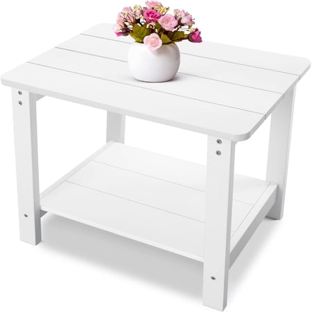 Relefree Outdoor Patio Rectangular Side Table, 22.8" 2-Tier End Table for Adirondack Chair, Backyard, Garden, Pool, Lawn, Beach, White