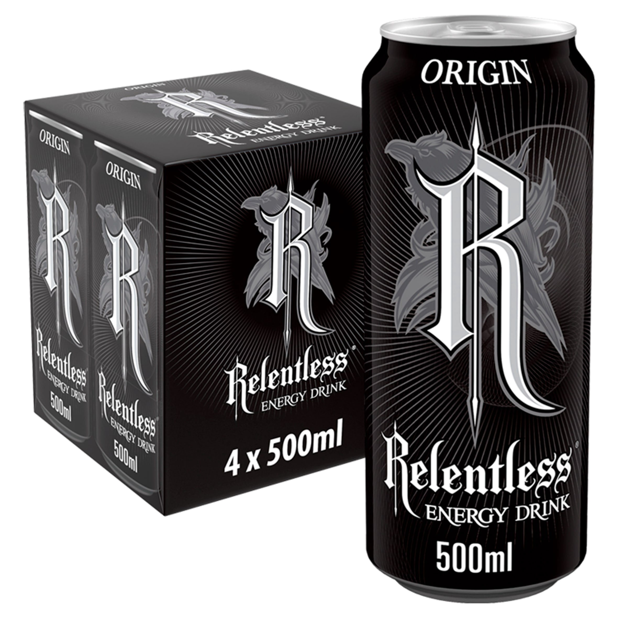 Relentless Origin Energy Drink 4x500ml, Imported from Britain