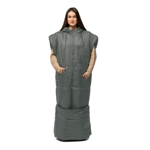 Relexit Adult Sleeveless Wearable Sleeping Bag with Hoodie for Camping, Grey