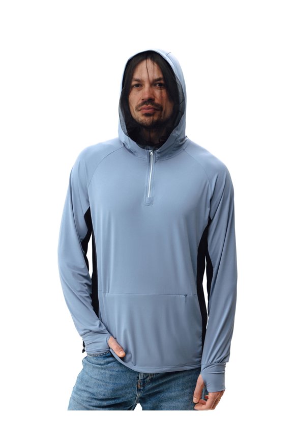 Men's UPF 50+ Sun Protection Mosquito Jacket with Face Cover, Lightweight Long Sleeve Bug Shirt