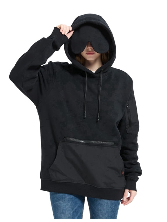Travel Hoodie with Built-In Eye Mask for Men & Women, Comfort Pullover with Pockets,M