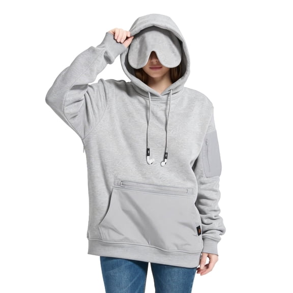 Relexit Travel Hoodie with Built-In Eye Mask for Men & Women, Comfort Pullover with Pockets