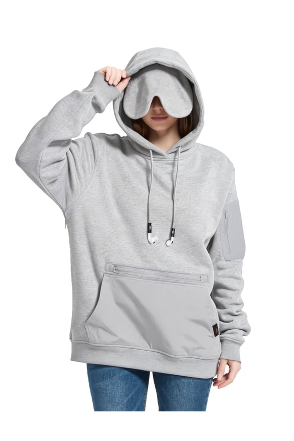 Travel Hoodie with Built-In Eye Mask for Men & Women, Comfort Pullover with Pockets