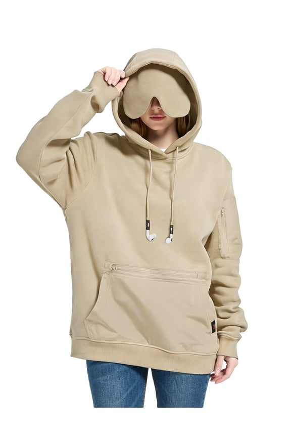 Travel Hoodie with Built-In Eye Mask for Men & Women, Comfort Pullover with Pockets