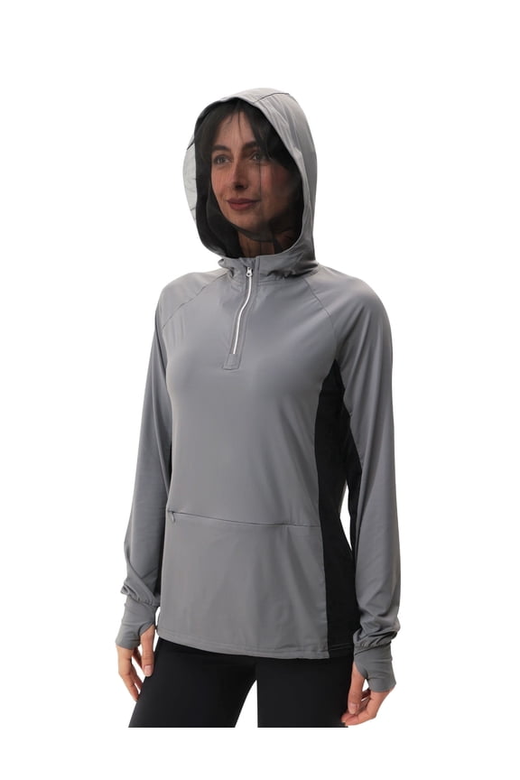 Women's UPF 50+ Sun Protection Mosquito Jacket with Face Cover, Lightweight Long Sleeve Bug Shirt