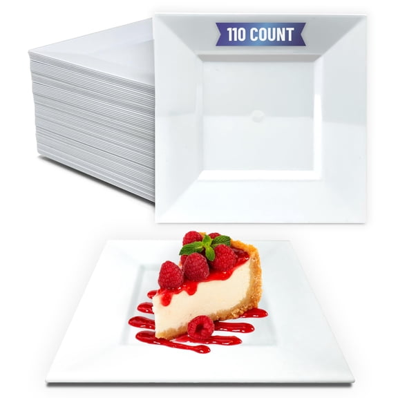 Reli. 110 Pcs Square Plastic Plates AFN1Disposable | 6.5" White Disposable Dessert Plates for Party | Hard Plastic | Fancy for Party, Wedding, Small Appetizer, Salads, Dessert