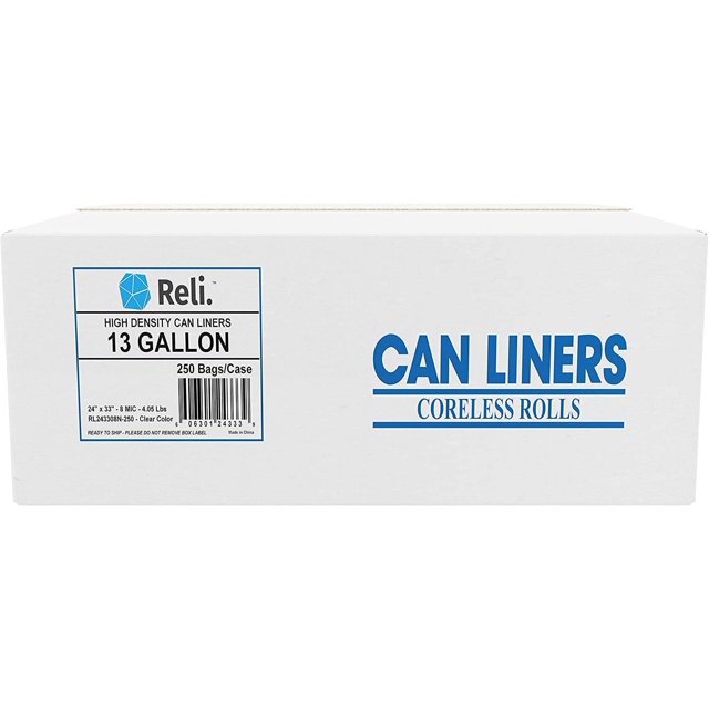 Reli. 13 Gallon Trash Bags (250 Bags) Strong Tall Kitchen Trash Liner