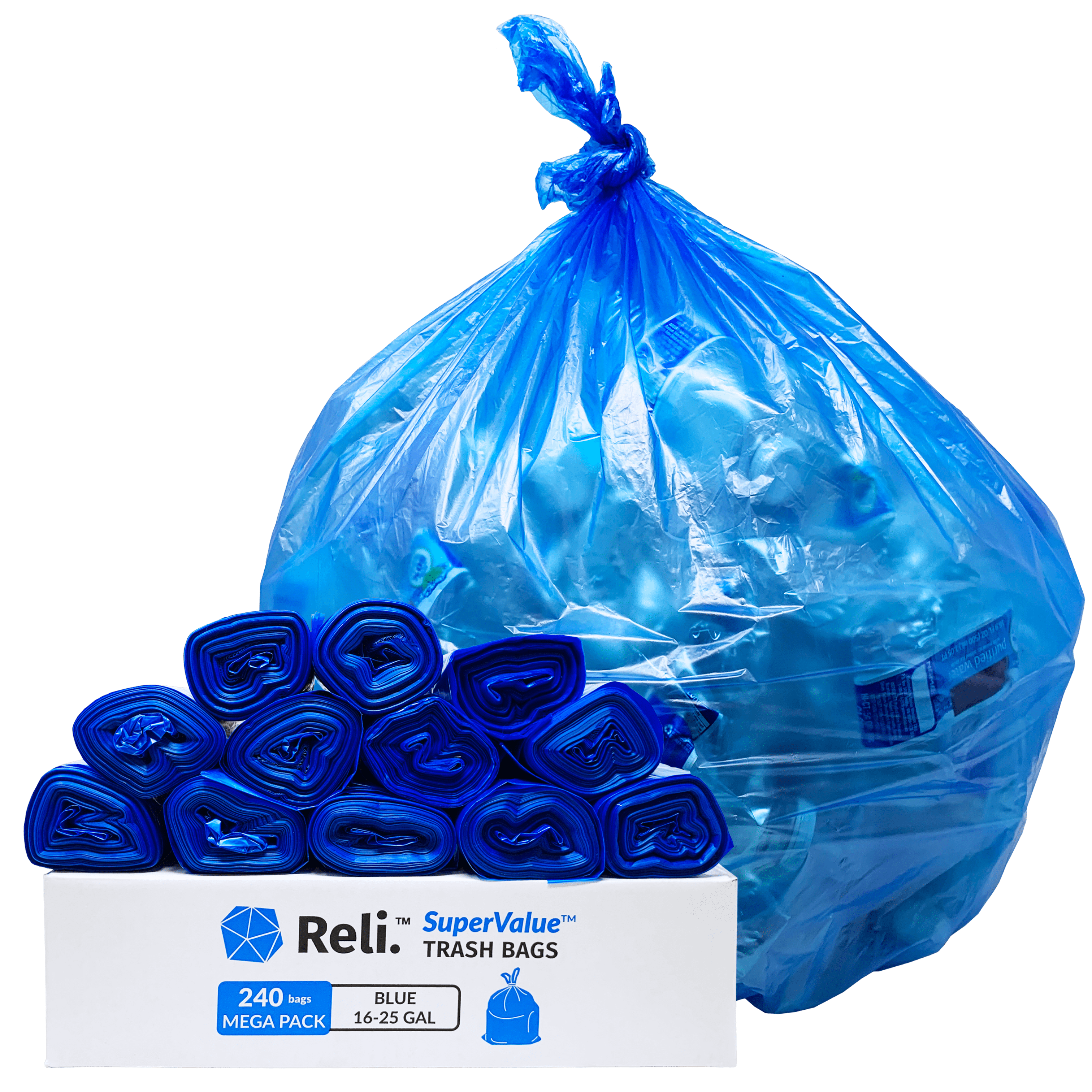Reli. SuperValue 13 Gallon Recycling Bags | 300 Count | Tall Kitchen | Blue  Trash Bags