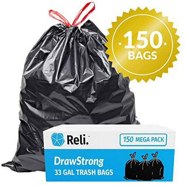 Reli. 30-33 Gallon Trash Bags Drawstring (150 Bags) Large 33 Gallon Trash  Bags Drawstring - Black Heavy Duty Drawstring Trash Bags (Black)