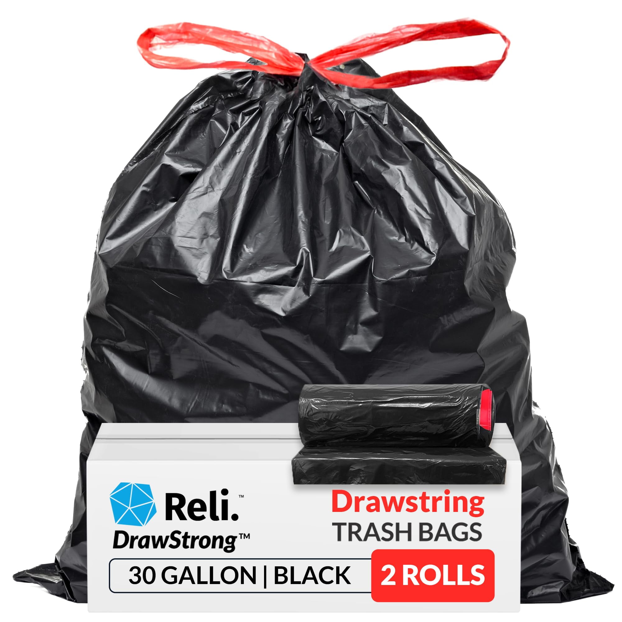 Reli. 30 Gallon Trash AIF9 Bags Drawstring | 150 Count | Black | 30 Gallon Garbage Bags Heavy Duty | Large 30 Gal