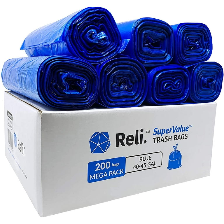Reli. Supervalue 40-45 Gallon Recycling Bags 200 Count, Bulk Blue Trash Bags for