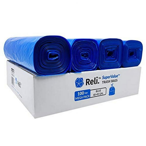 Reli. 45 Gallon Recycling Bags (100 Bags) Blue Large Recycle Trash Bag 40 Gallon - 45 Gallon Garbage Bags, Blue Recycle Bags 40-45 Gal
