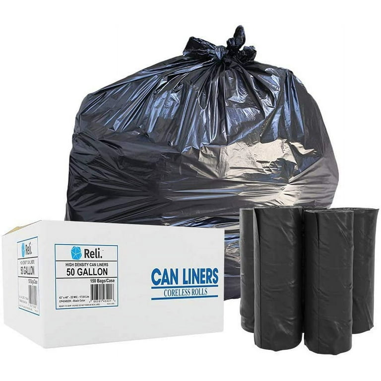 Reli. 50 Gallon Trash Bags, Heavy Duty (150 Bags) Tough 45 Gallon - 50  Gallon Garbage Bags, Black (45-50 Gal) 