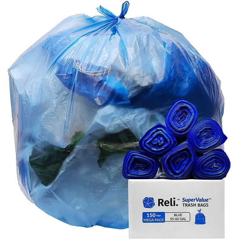 Reli. 55 Gallon Recycling Bags (150 Bags) Blue Heavy Duty Drum