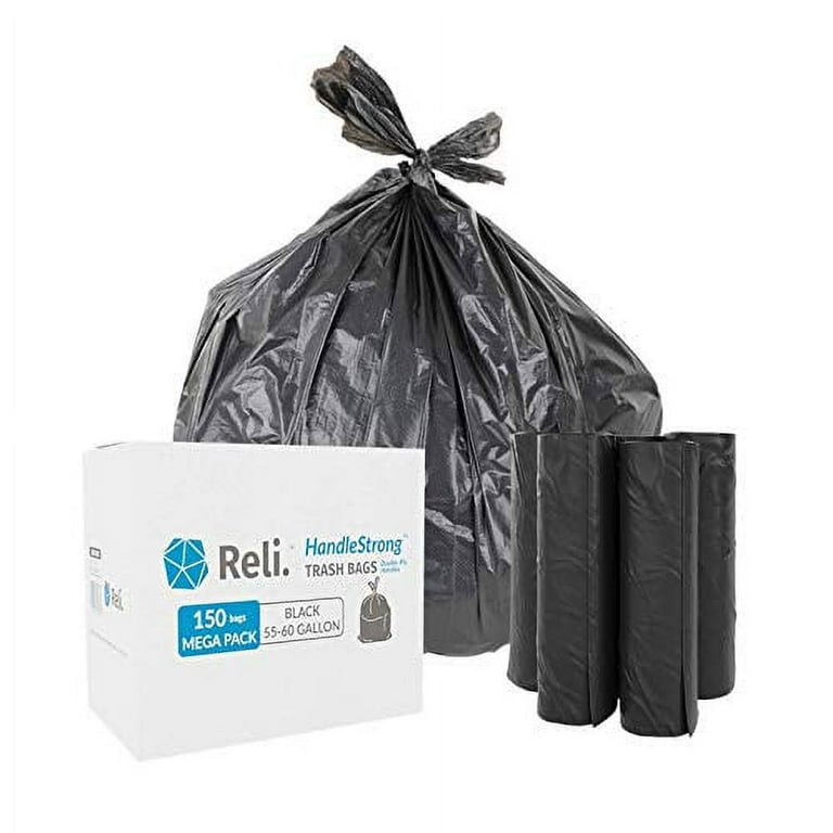  55-60 Gallon Clear Trash Bags, (50 Bags w/Ties) Large