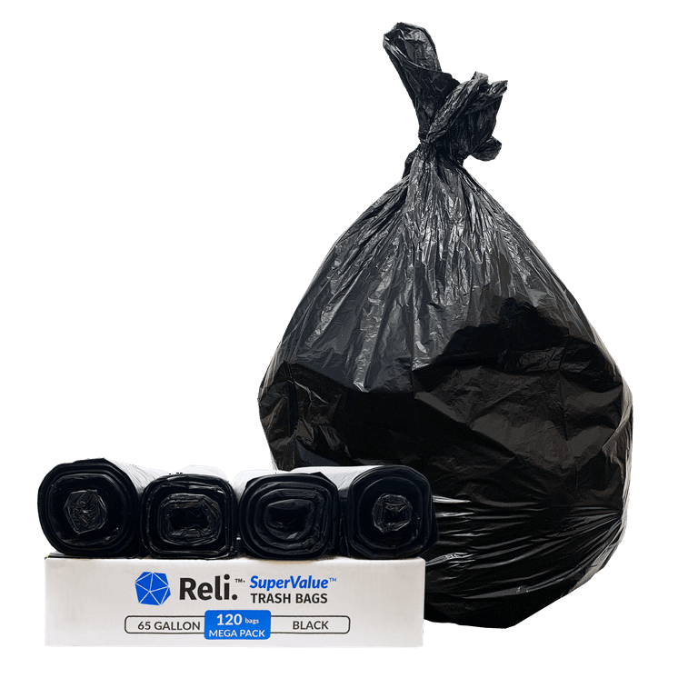 Reli. 65 Gallon Trash Bags Heavy Duty, 120 Count Bulk