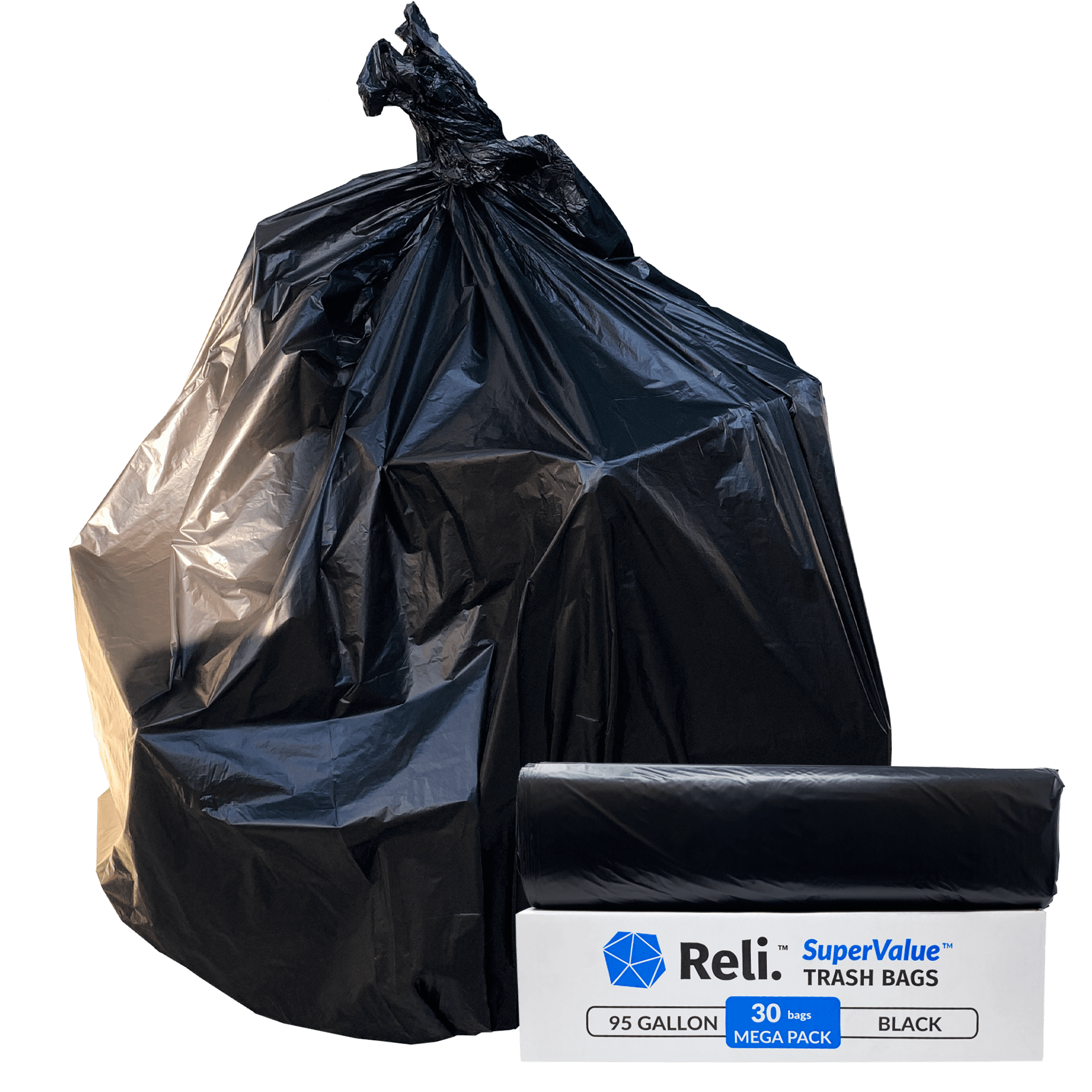 Reli. 95 Gallon Trash Bags Heavy Duty Black Garbage Bags, Drum Liners 95  Gallon (30 Bags) 