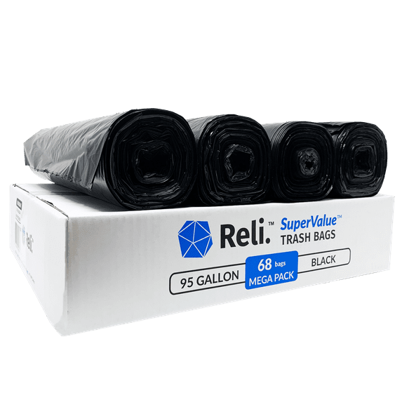 Reli. 95 Gallon Trash Bags Heavy Duty Black Garbage Bags, Drum Liners 95 Gallon (68 Bags)