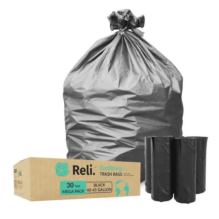 Reli. Eco-Friendly 40-45 Gallon Trash Bags (30 Bags) Recyclable 40 Gallon -  44 Gallon - 45 Gallon Garbage Bags - Made of Recycled Material, Black (40-45  Gal) 
