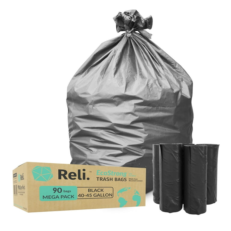 Reli. Eco Friendly 40 45 Gallon Trash Bags 90 Bags Recyclable 40 Gal 44 Gal 45 Gal Garbage Bags Made of Recycled Material Black Garbage Bags